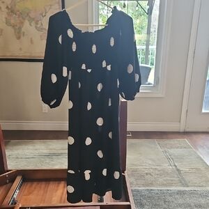 Elegant Black and White Polka Dot Dress